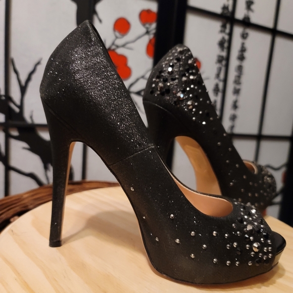 HEIRESS FABULICIOUS BY PLEASER STUNNING GREY SATIN JEWELED HEELS/SIZE 6 - Picture 10 of 15